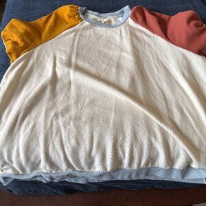 Madewell Women's Orange/White Colorblock Short Sleeve Sweatshirt Tee